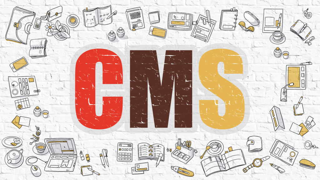 CMS Concept. Multicolor on White Brickwall.
