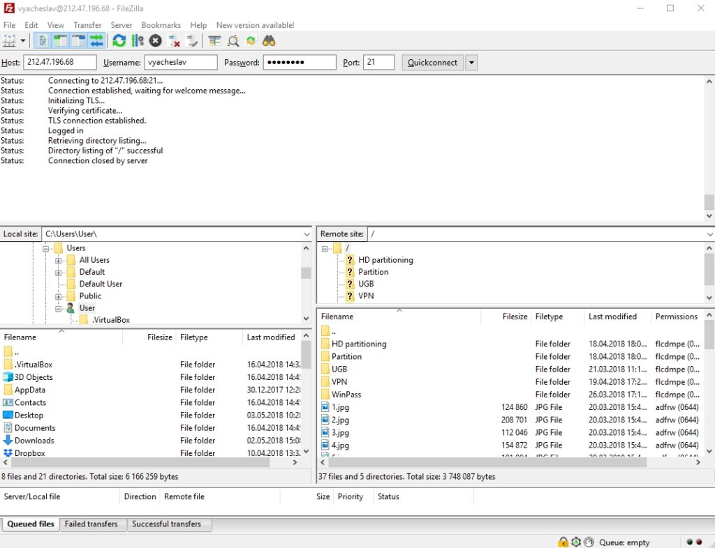 FTP client using FileZilla as an example filezilla2 1 1024x786