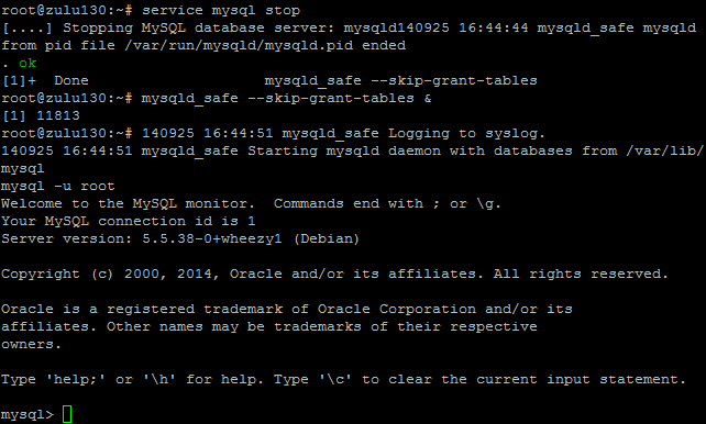 Сброс пароля root в MySQL mysql1