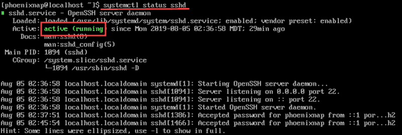 Install and Enable OpenSSH on CentOS 7 check sshd status 1 systemctl status sshd