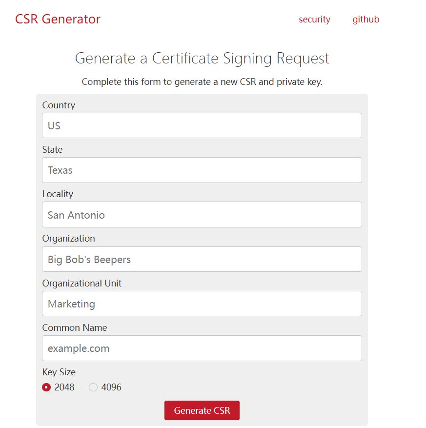 Certificate signing request