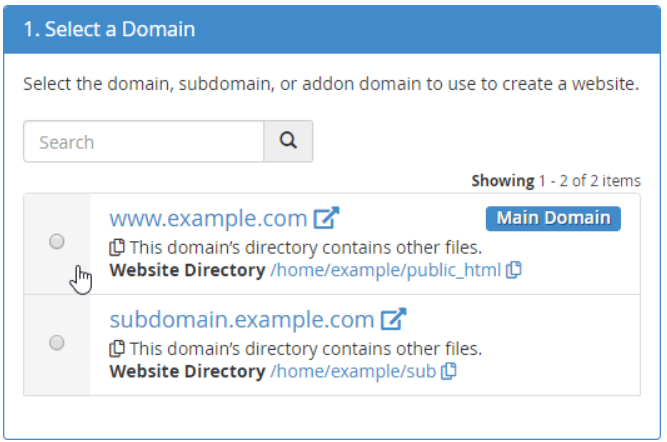 How to use the cPanel Site Publisher to easily build a website sitepublisher select a domain
