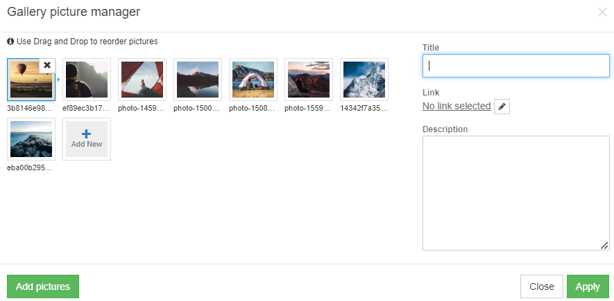 Using the Gallery Thumbnails tool  in Website Builder add picture website builder