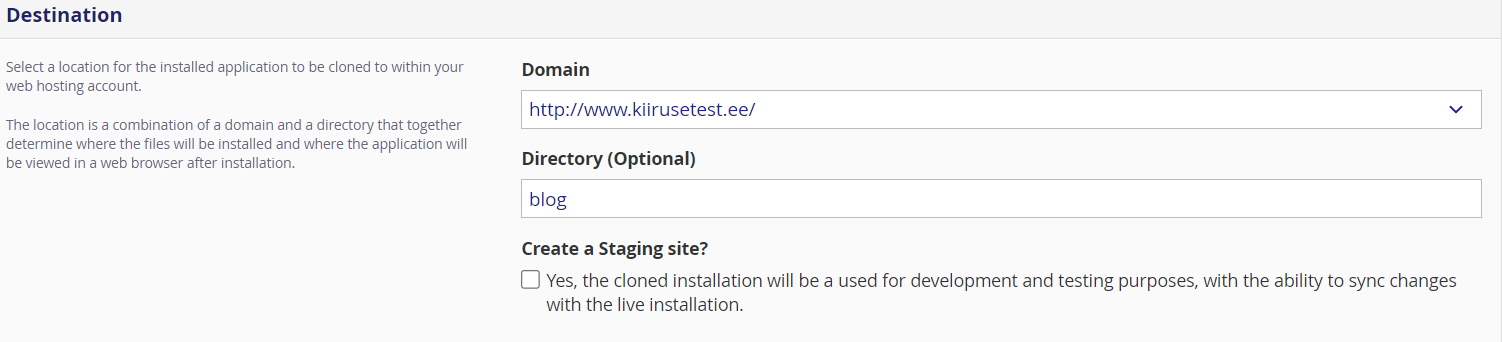 How to Cloning a Site within Installatron? destination clone installatron