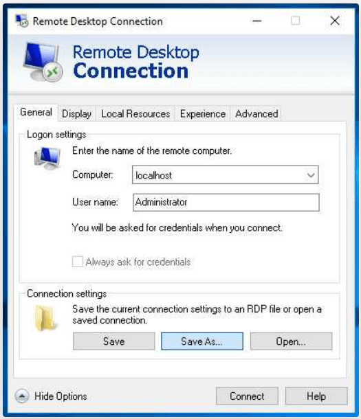 Changing the Windows password during the first login create an rdp file 1