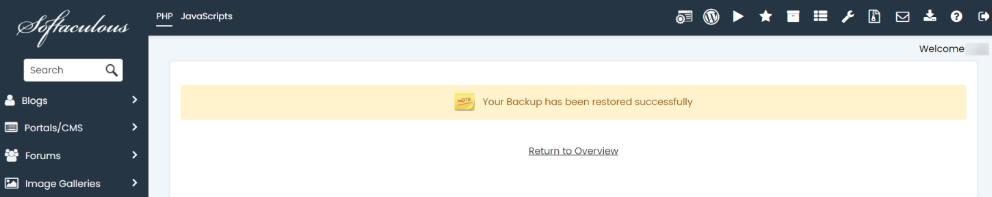 How to Restore a Backup in Softaculous softaculous backup restore message