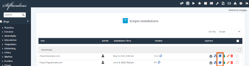 How to Clone an Installation with Softaculous softaculous clone icon