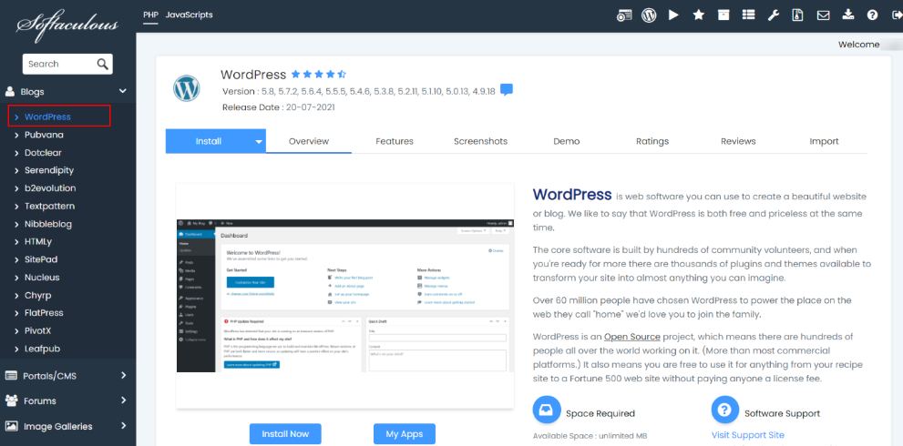 Install a Script in Softaculous softaculous wordpress
