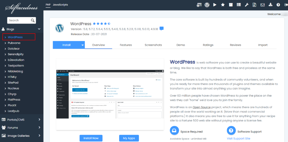 Как импортировать WordPress или приложения в Softaculous softaculous wordpress