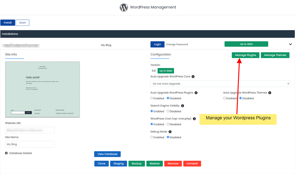WordPress Manager in Softaculous softaculous wordpress manager 13