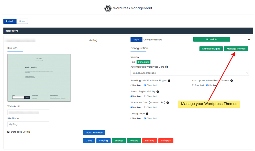 WordPress Manager in Softaculous softaculous wordpress manager 17