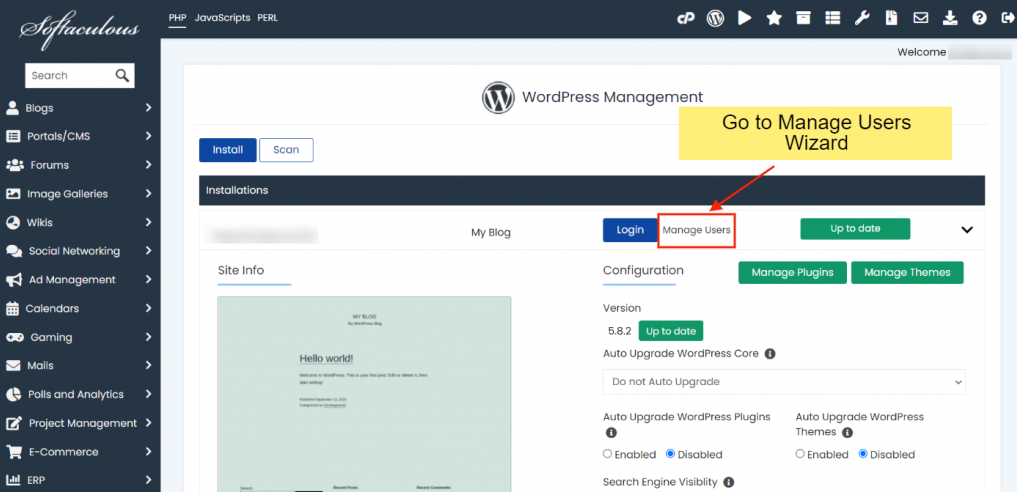 WordPressi haldur Softaculousis softaculous wordpress manager 21