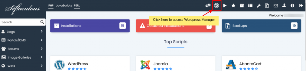 WordPress tvarkyklė „Softaculous softaculous wordpress manager