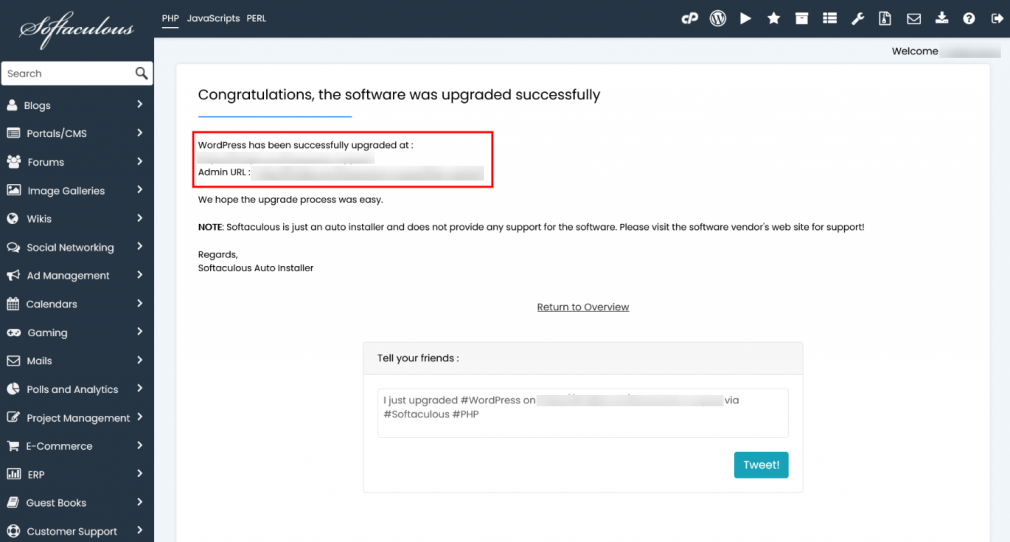 How to upgrade installations in Softaculous upgrade softacoluos installation 4