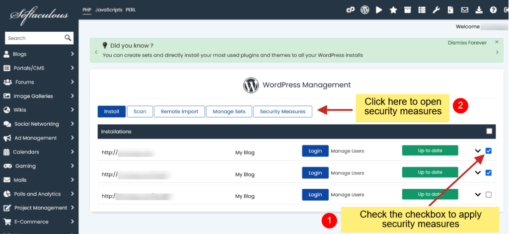 Turvameetmed WordPressi halduris Softaculousis wordpress manager security measures 3